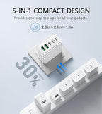 2Pack USB C Fast Charger Block,60W 5-Port USB Wall Charger Brick,2 USB A & 3 USB C PD3.0 Power Adapter Multiport Type C Charging Plug for iPhone 17/16/15/14,Pad Mini/Pro,AirPods 4,GalaxyS25(White)