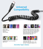 USB C to C Cable for Car 3FT&5FT, Coiled USB C Fast Charging Cable for iPhone 16 Short USB Type C Cable for iPhone 17/16/15/Pro Max/Plus/Samsung Galaxy S23, Compatible All Type C Devices-Black