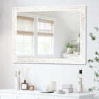 Tanmicoshomy White Shell Framed Rectangular Mirrors for Bathroom, 30x40 Inch Mirrors with Tempered Glass for Bedroom Living Room or Entryway, Wall Mounted Horizontal or Vertical Hanging