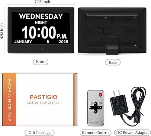 2025 NEW, Digital Clocks, 7'' Dementia Clock with Date and Time for Elderly, Auto-Dimming, 12 Reminders & 6 Alarms, Button & Remote Control, Auto DST, Digital Calendar for Seniors Large Display