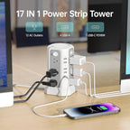 Surge Protector Power Strip Tower with PD18W USB C Port,10FT Extension Cord with 12 AC Mutiple Outlets 5 USB Charging Ports, PASSUS Power Tower Surge Protection for Home Office Dorm Room