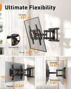 Perlegear Full Motion TV Wall Mount for 42–90 inch TVs up to 132 lbs, Preassembled and Telescopic Design for Easy Setup, Swivel, Tilt and Extension, Fits 16″/18″/24″ Wood Studs, Max VESA 600x400mm