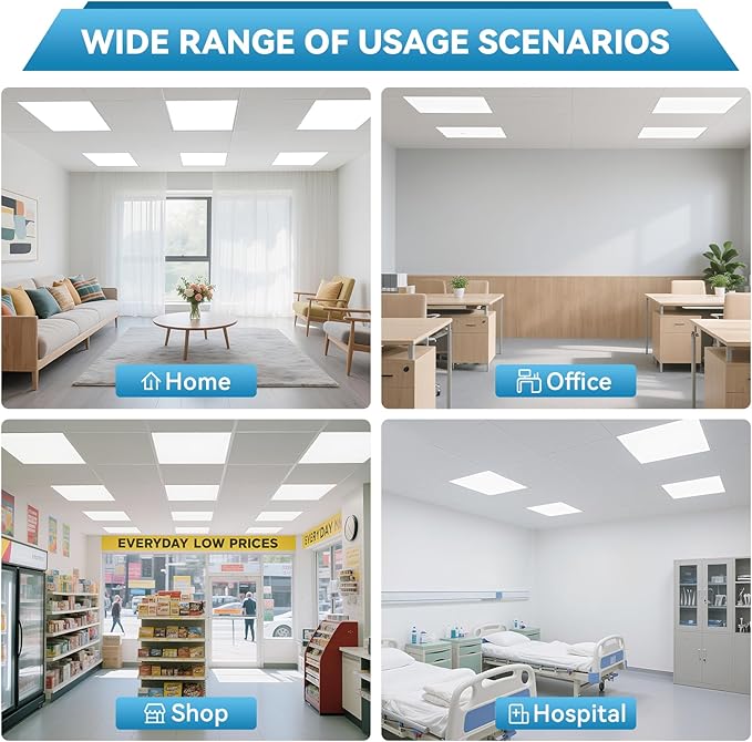 Msbfi 2x2 LED Flat Panel Light - 4 Pack Drop Office Ceiling Light 30-35-40W Adjustable, 130LM/W 3500K/4000K/5000K Selectable, 0-10V Dimmable, 100-277V for Office Ceiling Lighting Fixture ETL/DLC