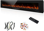 84 inches Electric Fireplace, Recessed & Wall Mounted Fireplace Heater 13 * 13 Colors Flame &Fuel Bed w/5 Dimmer, Touchscreen &Remote Control Temp, Overheating Protect, Hardwired, 1500W, Black