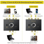 PROZOR 3.5mm & RCA Bi-Directional Audio Switch, 2-in-1-Out / 1-in-2-Out Passive Splitter with Volume Knob & Mute Button, Stereo L/R Audio Switcher Selector Box for Headphones, Amplifiers, Speakers