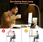 Airlonv LED Desk Lamp for Office Home, Eye-Caring Desk Light with Stepless Dimming Adjustable Flexible Gooseneck, 10W USB Adapter Desk Lamp with Clamp for Reading, Study, Workbench (Grey)