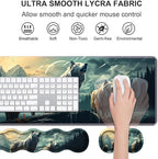 Ergonomic Keyboard Wrist Rest & Mouse Pad Wrist Rest Set, Large XXL Gaming Desk Mat 31.5"x 11.8" with Non-Slip Base, Memory Foam, Easy Typing Pain Relief for Home & Office, White Wolf