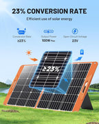 100W Portable Solar Panel for Power Station, 19.8V Foldable Solar Charger with DC/XT60/Anderson Cable & QC3.0 USB Outputs, 23% High Efficiency IP65 Waterproof 2 Kickstands for Outdoor Camping RV Trip