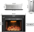 Velaychimny 44.5" W x 32" H Electric Fireplace Insert with Metal Trim Kit, Adjustable Flame, Fire Crackling Sound, Top Light Colors, Timer, Glass Door & Mesh Screen, Black