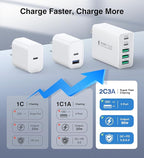 60W Fast Charger Block,2-Pack USB C Wall Charger,5-Port Dual 30W PD Charging Adapter+QC 3.0 Wall Plug Multiport Total power 60W Type C Charging Cube Brick For iPhone 17/16/15/14/13/Pro Max,iPad,Galaxy