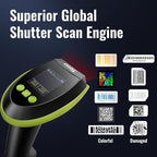 Tera Barcode Scanner Wireless with Screen: Pro Version 1D 2D QR with Setting Keypad Charging Cradle Works with Bluetooth 2.4G Wireless USB Wired Handheld Bar Code Reader HW0009 Green