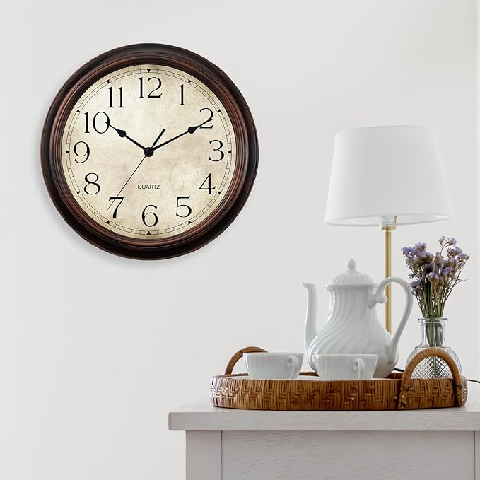 KECYET Wall Clock Battery Operated Vintage Silent Non-Ticking Analog Wall Clocks 8.5 Inch Small Retro Clock Decorative for Kitchen Bathroom Bedroom Home Office (Bronze)