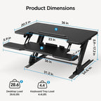 HUANUO 36" Z Shaped Stable Standing Desk Converter, Height Adjustable Sit Stand Up Desk Riser, Dual Monitor and Laptop Workstation with Wide Keyboard Tray, Desk Lifter for Home Office
