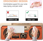 Ergonomic Keyboard Wrist Rest & Mouse Pad Wrist Rest Set, Large XXL Gaming Desk Mat 31.5"x 11.8" with Non-Slip Base, Memory Foam, Easy Typing Pain Relief for Home & Office, Retro Tape Recorder