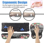 Ergonomic Mouse Pad Wrist Support and Keyboard Wrist Rest Set with Coasters, Non-Slip PU Base, Easy Typing & Pain Relief for Computer Laptop Home Office, Floral Quote Bible Verse Psalm 46:5