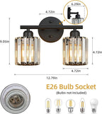 FDPBY Modern 2 Light Crystal Vanity Light, Black Vertical Bathroom Light Fixture Over Mirror for Dressing Table Sink, Compatible with Dimmable Bulbs (Bulbs Not Included)