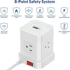 Uncaged Ergonomics Wireless Cube Charger & Power Strip with USB Ports, Surge Protection, 10ft Extension Cord with Wireless Charger, 4 AC Plugs & 3 USB Ports, 1 C Fast Charging with On/Off Switch