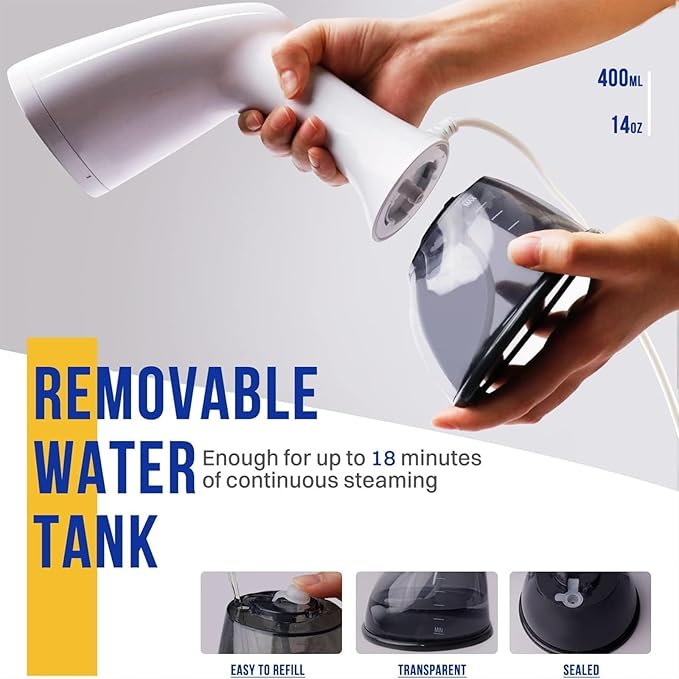 Rolipo Steamer for Clothes 1350W, Clothes Steamer for Home, Office, Travel, Upgraded 400ML Large Capacity Water Tank, Wrinkle Remover