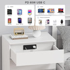 Drawer Outlet with PD 65W USB C, Recessed Power Strip with 3 Outlets 4 USB Ports, Recessed Outlet with 2M Flat Plug Cable for Side Table Sofa Table, Black