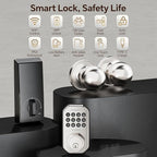 VCHOO Keyless Entry Door Lock Set WiFi Smart App Control Door Lock for Front Door Keypad Deadbolt with 2 Knobs Auto Lock One Time Codes Easy Install, Satin Nickel