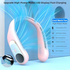 Portable Neck Fan,Personal Wearable Bladeless Fan,LED Display,4-Speeds,6000mAh USB Rechargeable,360° Strong Cooling Wind,Hands Free,White Elephant Gift,Christmas Gifts for Men Women Dad Mom (Pink)