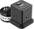 Extension Cord 15 ft, FDTEK Flat Plug Power Strip with 4 Widely Spaced Outlet with 3 USB, Extension Cord with Multiple Outlets for Indoor Home Office, Dorm Room Essentials