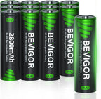 BEVIGOR AA Rechargeable Batteries 1500 Cycle, 2800 mAh High Capacity 1.2V NiMH Low Self Discharge AA Battery, 12 Count