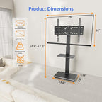 Rolling TV Stand, Mobile TV Cart for 32-75 Inch TVs up to 110 lbs, 18 Adjustable Heights, TV Floor Stand with Swivel Mount & Shelf, Max VESA 600x400mm, TV Stand on Wheels for Bedroom, Office, Outdoor