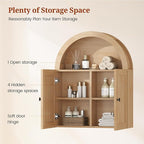 Arched Bathroom Wall Cabinet, 23.6 x 30.3'' Over The Toilet Cabinet with Grille Door, Adjustable Shelf, Wall Mounted Cabinets for Bathroom Laundry Room Kitchen (Oak, 30IN)