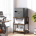 Arbuxzuy Large Printer Stand with Storage Shelf, 23.6" W x 18.9" D Printer Cart with Wheels, 3 Tier Mobile Printer Table for Home Office,Stands for Heat Press Scanner Fax (Brown)