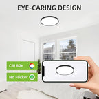 hykolity 12 Inch Selectable CCT LED Round Flat Panel Light, 24W 3000K/4000K/5000K, Edge-Lit Flush Mount Ceiling Light Fixture for Kitchen, Bedroom, Laundry and Closet Room，Black