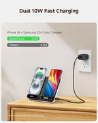 Dual Wireless Charger Stand, SwanScout 504, Foldable Wireless Charging Station Pad for iPhone 17/Air/16/15/ Series, Samsung Galaxy S25/S24/S23, Google Pixel 10/9/8, Android Phones, AirPods/Galaxy Buds