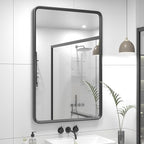 24x36 Black Matte Bathroom Mirror for Wall, Rounded Rectangle Vanity Mirror for Bathroom, Tempered Glass, Anti-Rust, Shatterproof (Horizontal/Vertical)