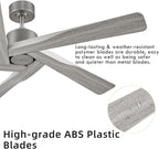 WINGBO 54" ABS DC Ceiling Fan No Light, 5 Blade Wood Grain ABS Ceiling Fan with Remote, 6-Speed Reversible DC Motor, Ceiling Fans without Light for Kitchen Bedroom Living Room, Antique Nickel and Grey