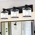 WINSHEN 3-Light Black Bathroom Light Fixture Over Mirror, Vanity Wall Lighting with Rectangular Clear Glass, E26 Bulb Base