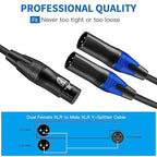 LanSenSu XLR Female to 2 XLR Male Patch Y Cable Balanced Microphone Splitter Cord Audio Adaptor (3.3ft-2pack)