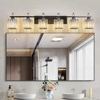FDPBY Vanity Lights 6-Light Modern Crystal Vanity Light Plating Black Bathroom Light Fixtures Over Mirror Crystal Bathroom Vanity Lighting Fixtures