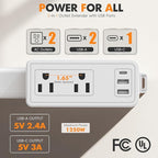 Wall Outlet Extender Stick & Electrical Plug Extension Outlet, Adjustable 8"-36" Wall Plug Extender, Multi Plug with USB C & A, 2 AC, 360° Access for Hard-to-Reach Outlets Behind Furniture Sofa Desk