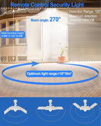 CLY 42W LED Security Lights Motion Sensor Light, 3600LM 5000K, IP66 Waterproof Outdoor Flood Lights, Adjustable Brightness 3 Head Floodlight Remote Control 4 Modes for Garage Yard Eave -White