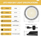 SOUTHLEVY 2 Pack UFO 200W LED High Bay Light, 5000K,28,000LM, 5 ft Cable with US Plug UL Certified Plug, IP65 Commercial Warehouse Area Light for Wet Location Area, Workshop, Garage