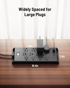 Surge Protector Power Strip 4800J, LeZone 25Ft Long Extension Cord Flat Plug, 12 Outlets 2 USB C 2 USB Ports, Wall Mountable, Desk Charging Station, Black