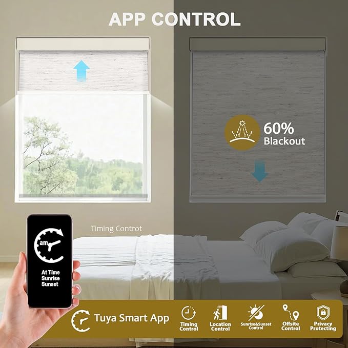 COOLWINDS Motorized Blinds with Remote Cordless Automatic Motorized Shades Custom Blinds for Windows Smart Curtains Compatible with Alexa Google Home(Light Filtering Linen Sandy Beach,W31 x H72in)