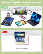 MSTJRY Charging Station for Multiple Devices : 5 Port Multi USB-A Charger Stations Multi-Device Organizer Charging Dock Designed for iPhone iPad Cell Phone Tablets (7 Short Cables Included), Cyan