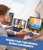 15.6" Laptop Screen Extender, Left Screen 360° Flip Triple Screen Monitor Extender, FHD 1080P IPS Portable Travel Monitor Display, fit for 12–18.5" Laptops, Compatible with Windows and MacBook-S10