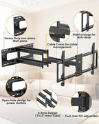 Heavy Duty Long Arm TV Wall Mount for Most 42-95 inch TVs,Full Motion TV Mount with 42.6" Extension Arms,Tilt Swivel Wall Mount Bracket Fits 16-24" Studs Holds 220 lbs,VESA 800x400MM by FORGING MOUNT