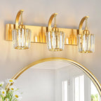 FDPBY Modern Bathroom Vanity Light, 3-Light Gold Wall Sconce with Crystal Accents, Over Mirror Bathroom Lighting Fixture, 23.62" Long Dimmable Vanity Lamp for Makeup, Easy Installation