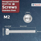 Kozelo 100pcs Socket Head Cap Screws - [M2-0.4 x 16mm] 304 Stainless Steel Allen Socket Drive for Electrical Motor 3D Printing Fan Engine Replacement Use, Silver