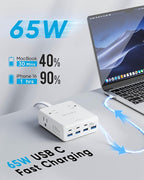 Olcorife 230W USB Power Strip, Ultra Thin Flat Plug Extension Cord 5FT, 4 AC Outlets 8 USB Ports(4 USB-C&4 USB A), 2000J Surge Protector, Home Office Dorm Travel Essentials