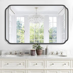 White 30"x48" Bathroom Mirror for Wall, Large Bathroom Vanity Mirror, Rounded Rectangle Mirror in Wooden Frame Hangs Horizontal Or Vertical
