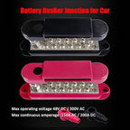 1/4" Stud Power Distribution Block Bus Bar with 12 x #8 Screws, Ampper 5.3" 12V 150A Marine BusBar Battery Distribution Block W/Cover for Car Audio Boat Solar (Red & Black)